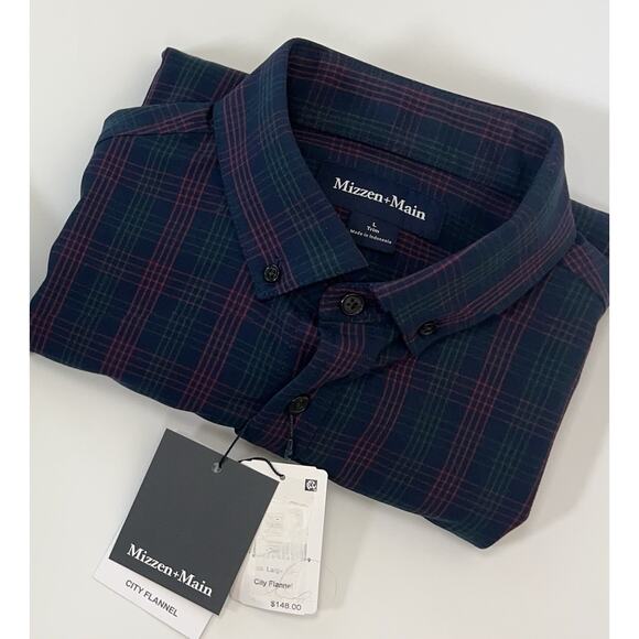Mizzen+Main Bundle set of 2 Men’s Dress Shirt Plaid Button Down Large L - Picture 3 of 8